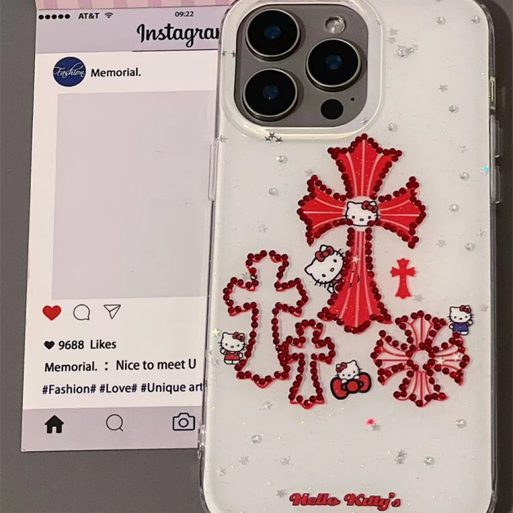 复古钻石十字架kitty适用iphone16promax苹果15Pro手机壳14可爱13