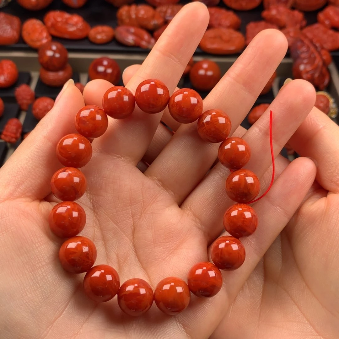 南红玛瑙火焰纹圆珠手串12MM+未镶嵌