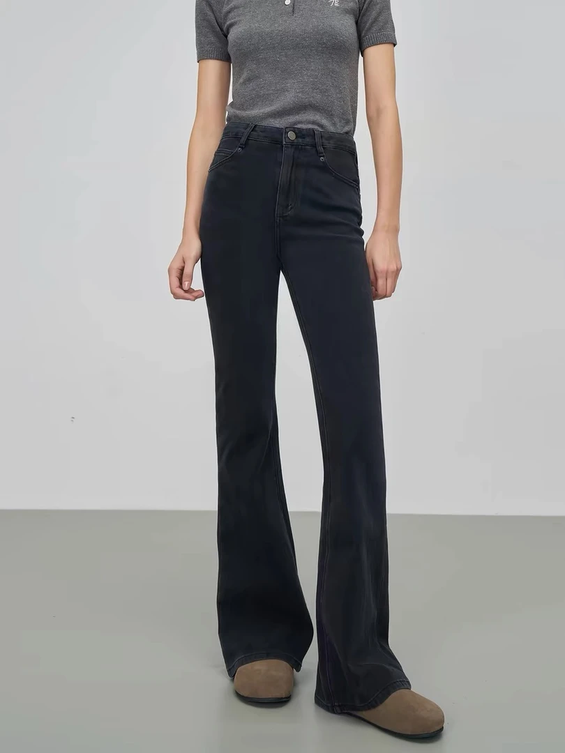 一米八大长腿超模微喇裤！必备女神裤，显瘦，早春黑灰色减龄感设计