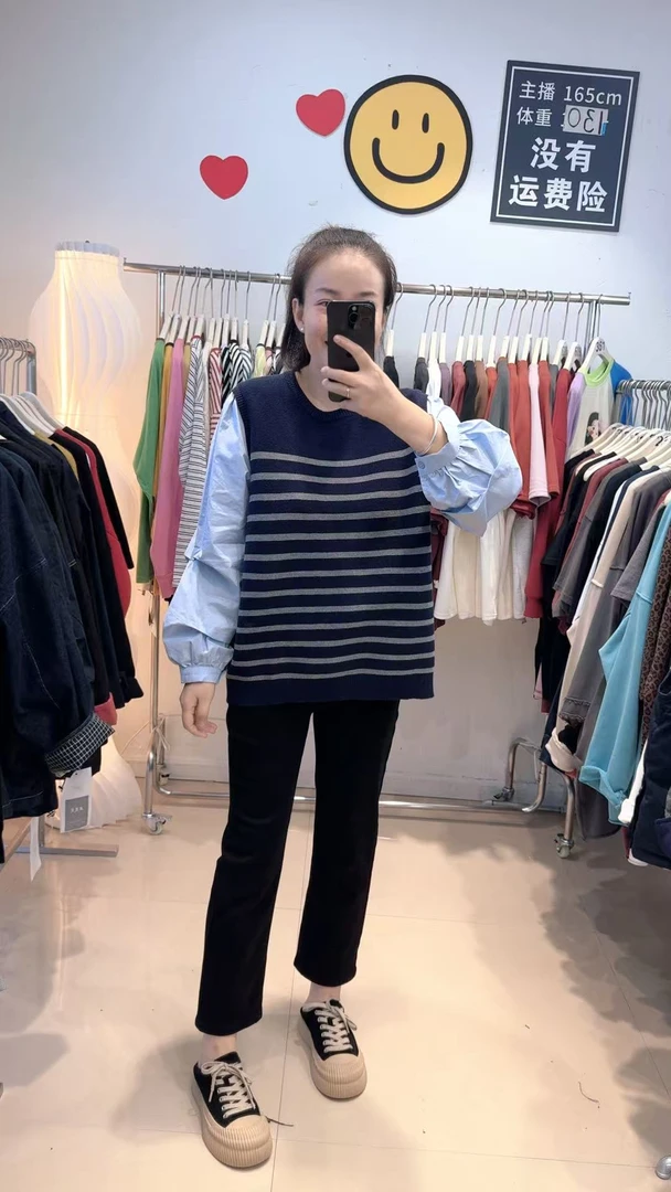 正肩大码欧货气质显瘦针织假两件衬衣