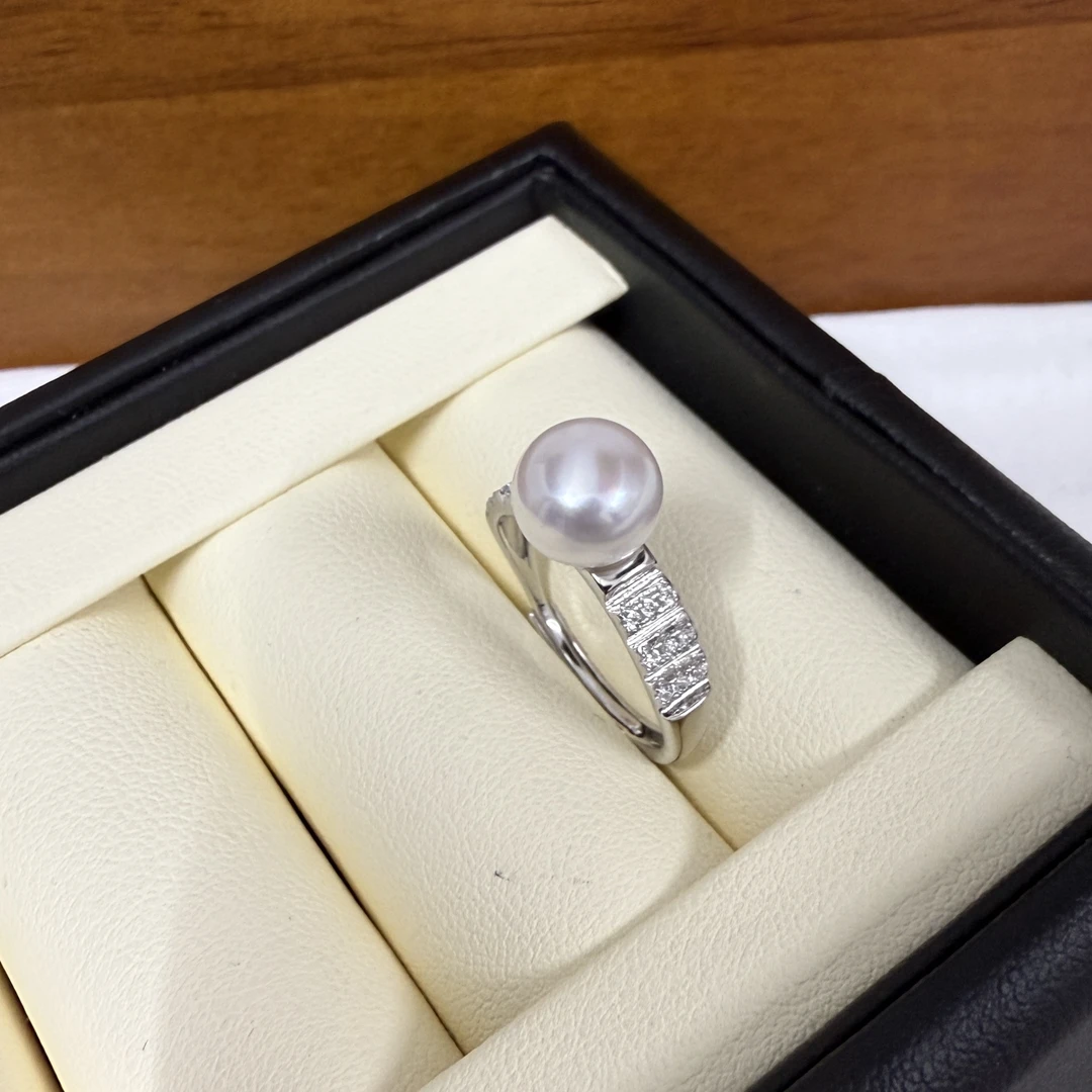 s925银开口戒指精致百搭时尚天然淡水珍珠戒指