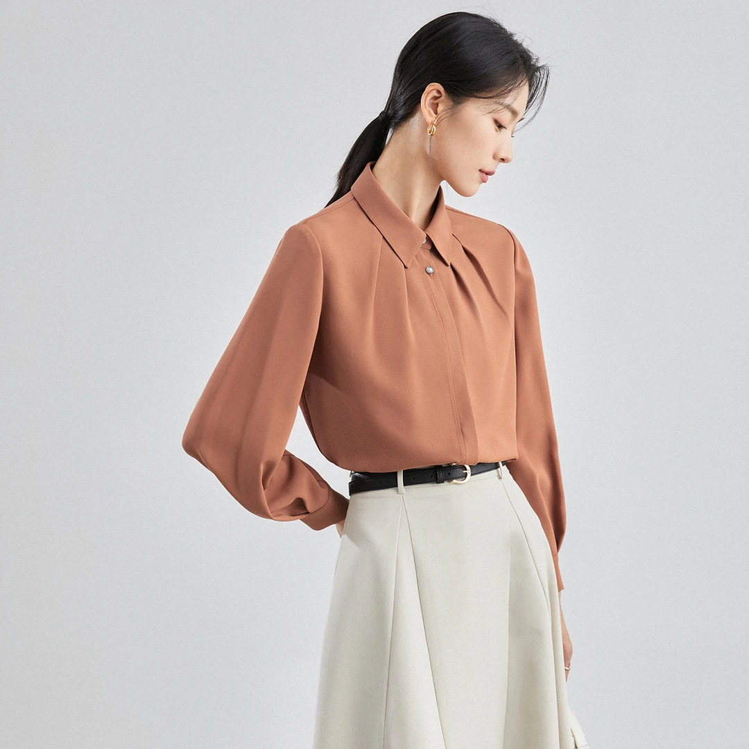 曼贝欧若风2025衬衫砖红色时尚休闲女士法式衬衣8493225