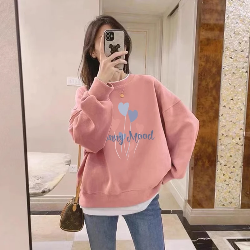 假两件圆领卫衣女2025新款秋冬宽松外套加绒加厚拼接上衣春秋薄款