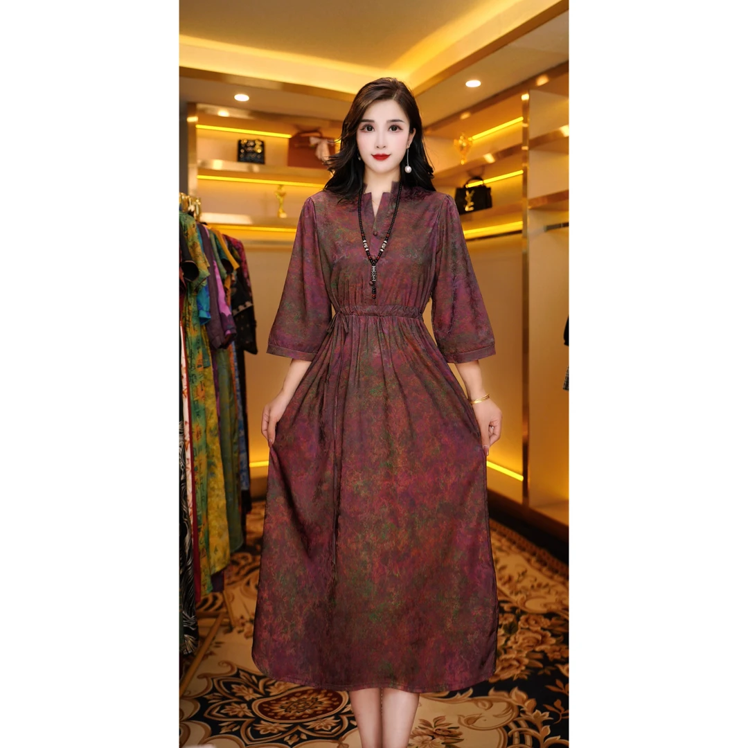 1411-9A红色高端国风龟裂纹传承气质连衣裙