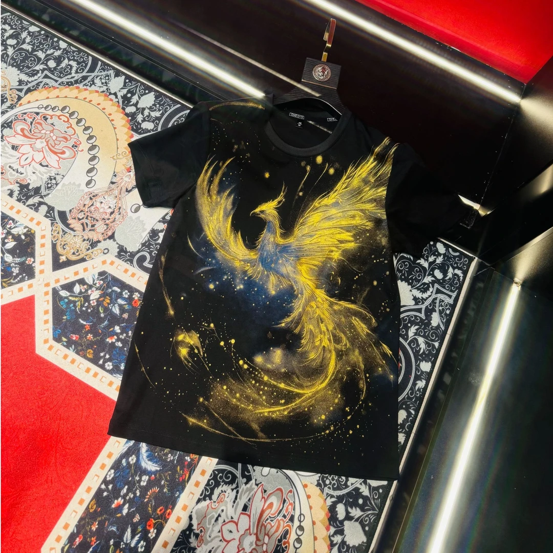 【LXUE】烫钻印花百搭短袖T恤时尚轻奢夏季修身圆领男装