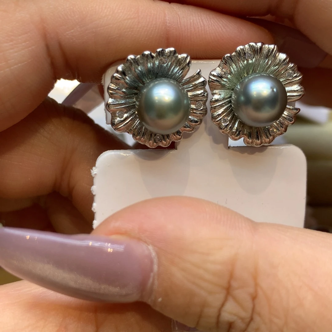 银S925镶嵌耳饰海水珍珠