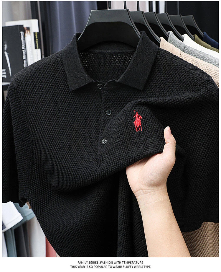 男士夏季短袖polo衫100%纯棉冰丝速干运动套装翻领针织休闲上衣