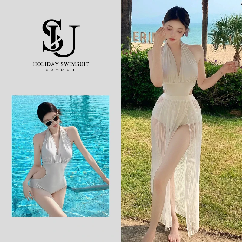 【雪国】连体泳衣女长裙度假温泉高级感小众比基尼海滩泳衣女高级感