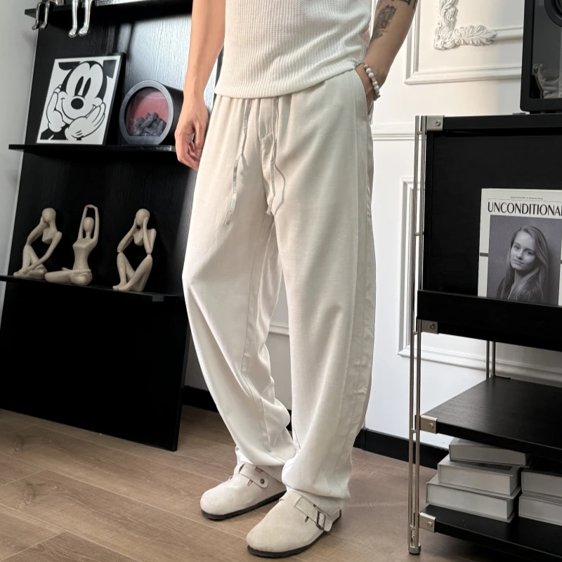 2025夏棉麻慵懒拖地裤韩版宽松百搭直筒休闲裤简约老钱风亚麻裤子