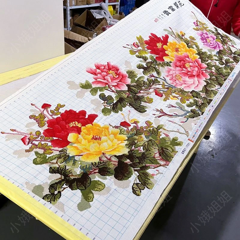 花开富贵十字绣成品不带框纯手工已绣好2024新款客厅高端牡丹花卉