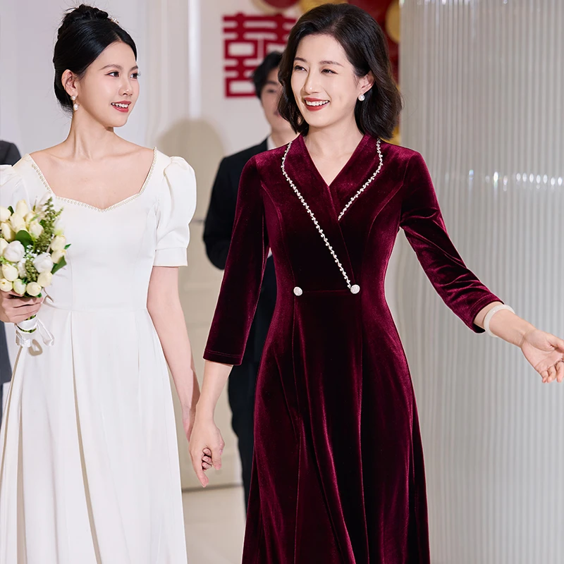 2025春秋新款喜婆婆喜妈妈装连衣裙a版气质修身显瘦裙子