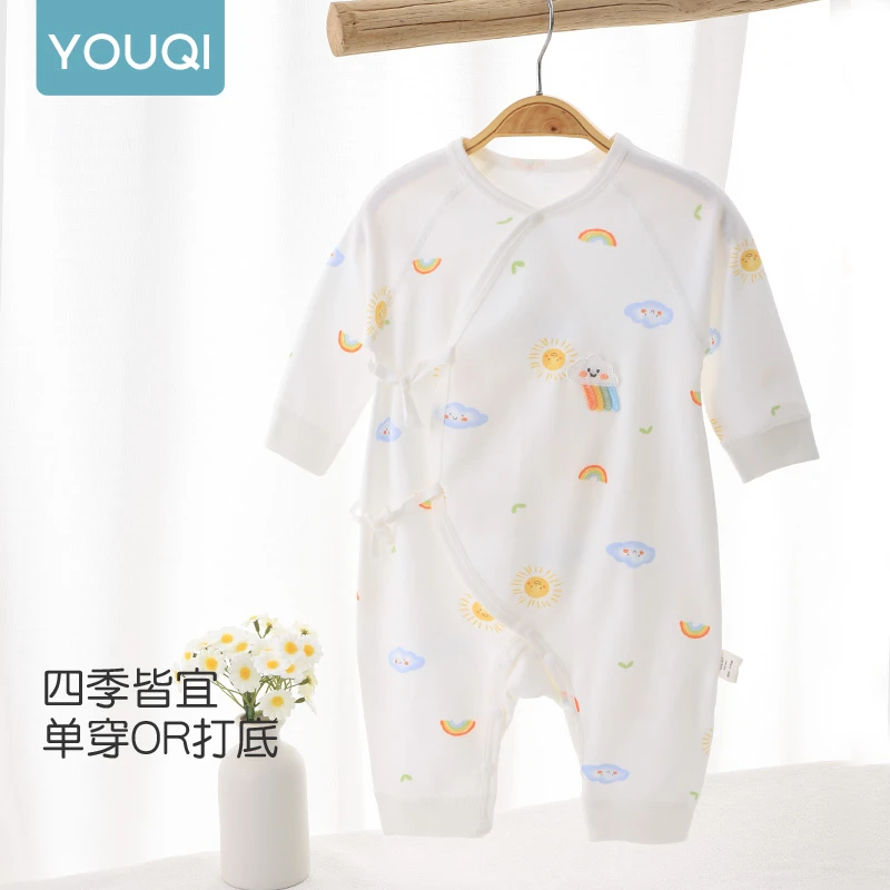 A类哈衣简约爬服蝴蝶衣春秋新生儿薄款新生婴斜襟系带
