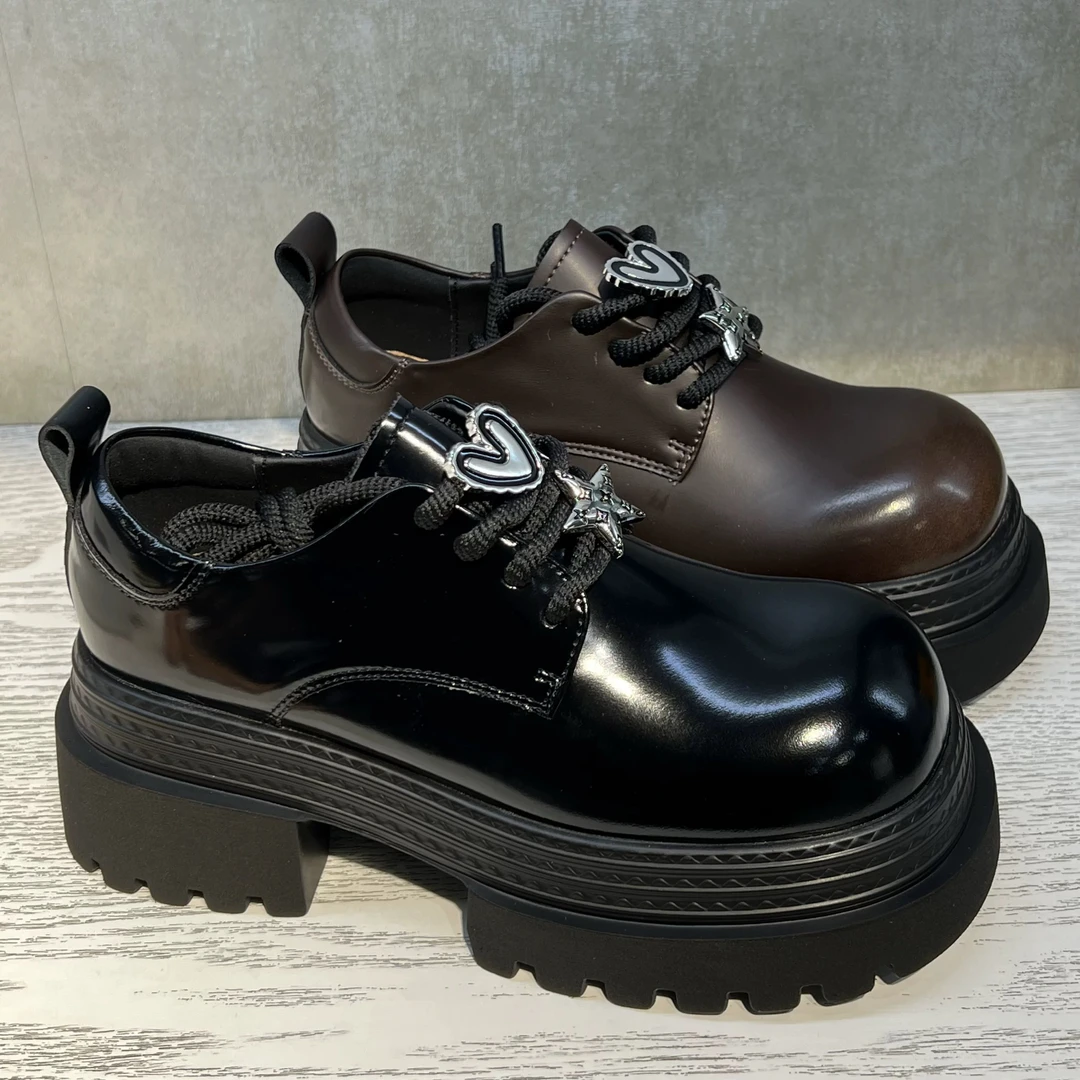 厚底学院风小皮鞋女2025春秋新款百搭系带乐福鞋大头鞋·442007