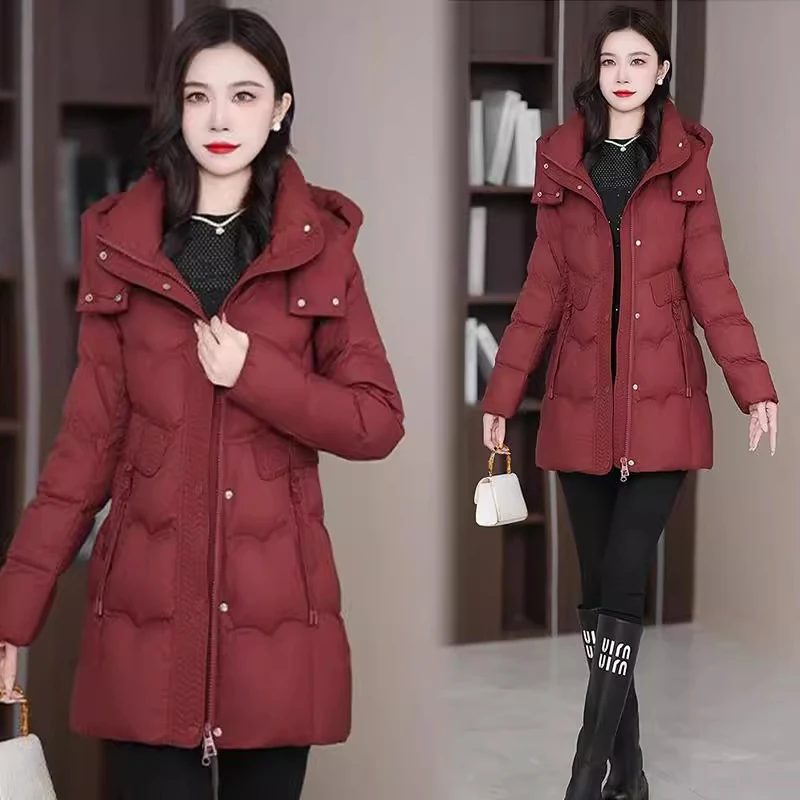 冬季羽绒服女中长款2025新款时尚洋气百搭加厚保暖收腰显瘦棉外套