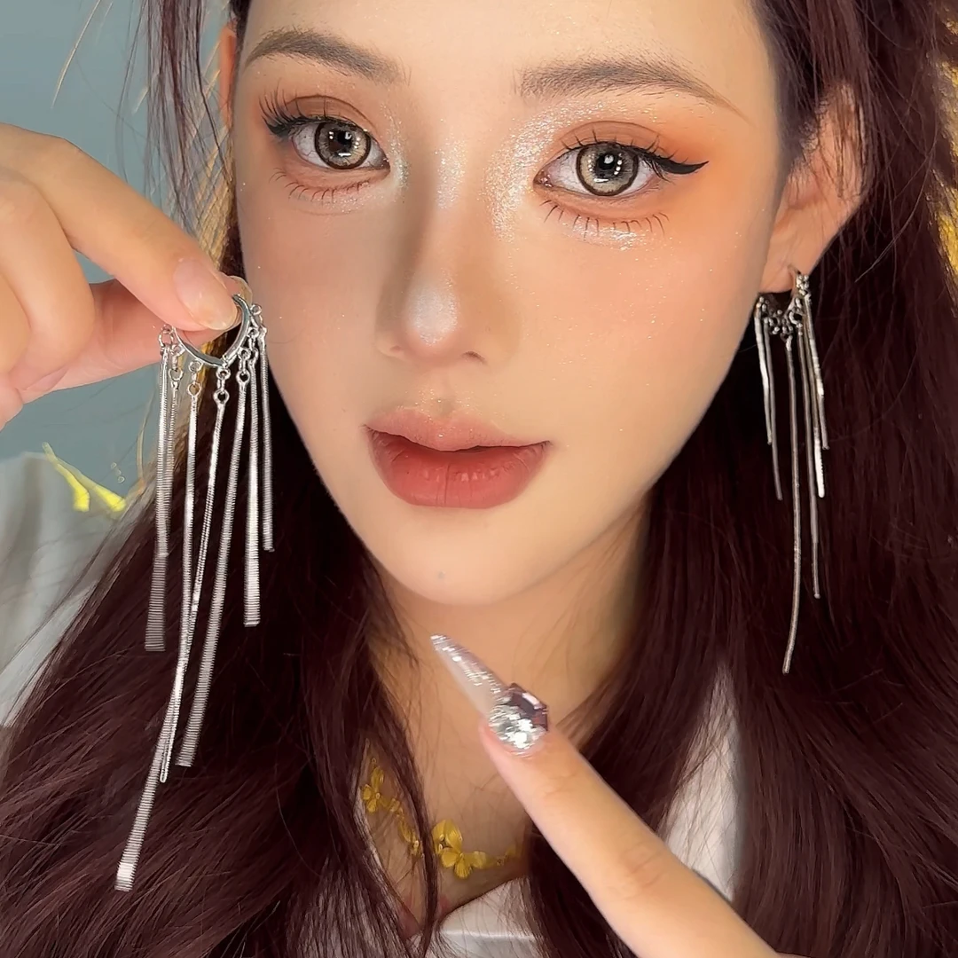 合金耳饰 好显脸瘦长款流苏耳环时尚小众设计感轻奢耳钉女简约气