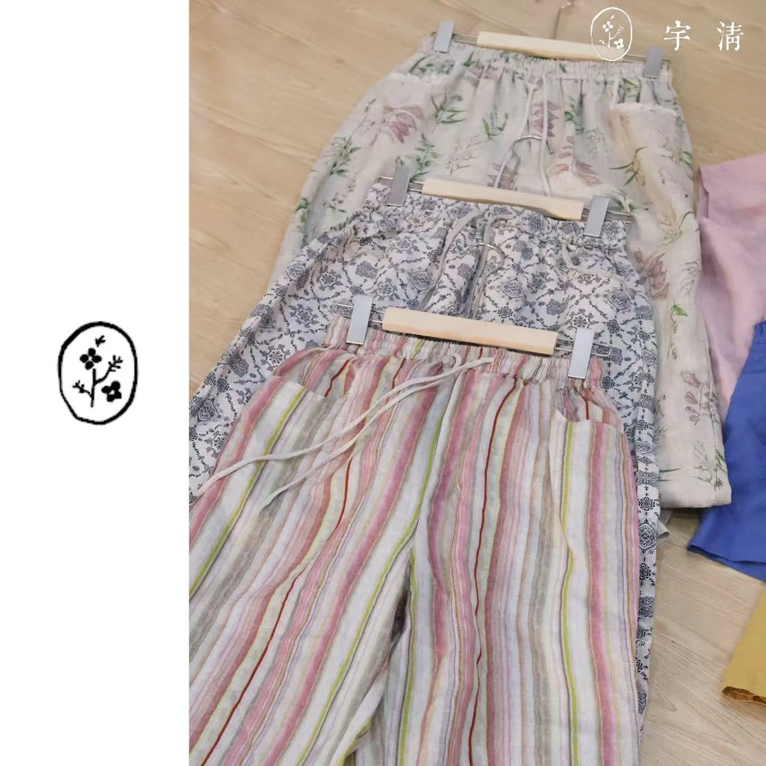 [花裤子] 文艺复古设计感亚麻裤