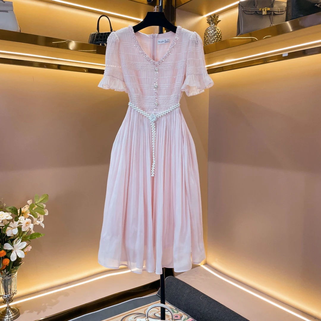 【皓雪凝芳】《子沫》轻奢设计师款优雅气质修身时尚收腰连衣裙-86558