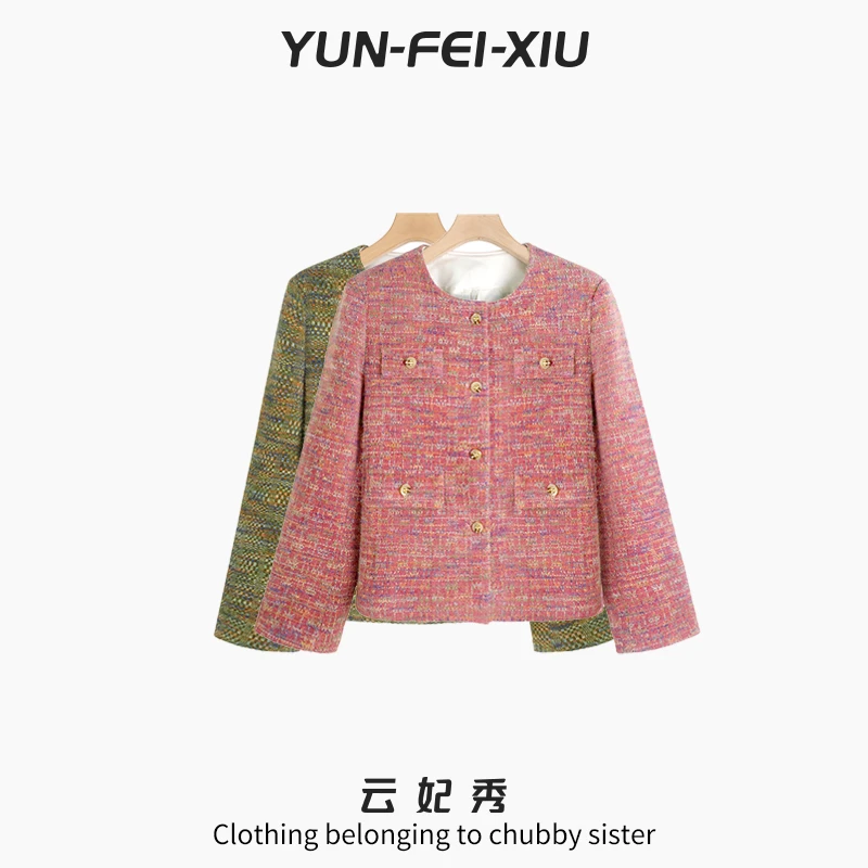 云妃秀大码女装外套时尚胖妹妹显瘦宽松百搭减龄遮肉圆领秋77125