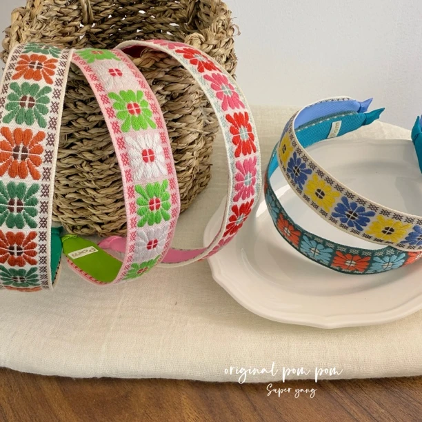 韩国original pom pom2025春夏发饰布艺复古刺绣发箍头箍