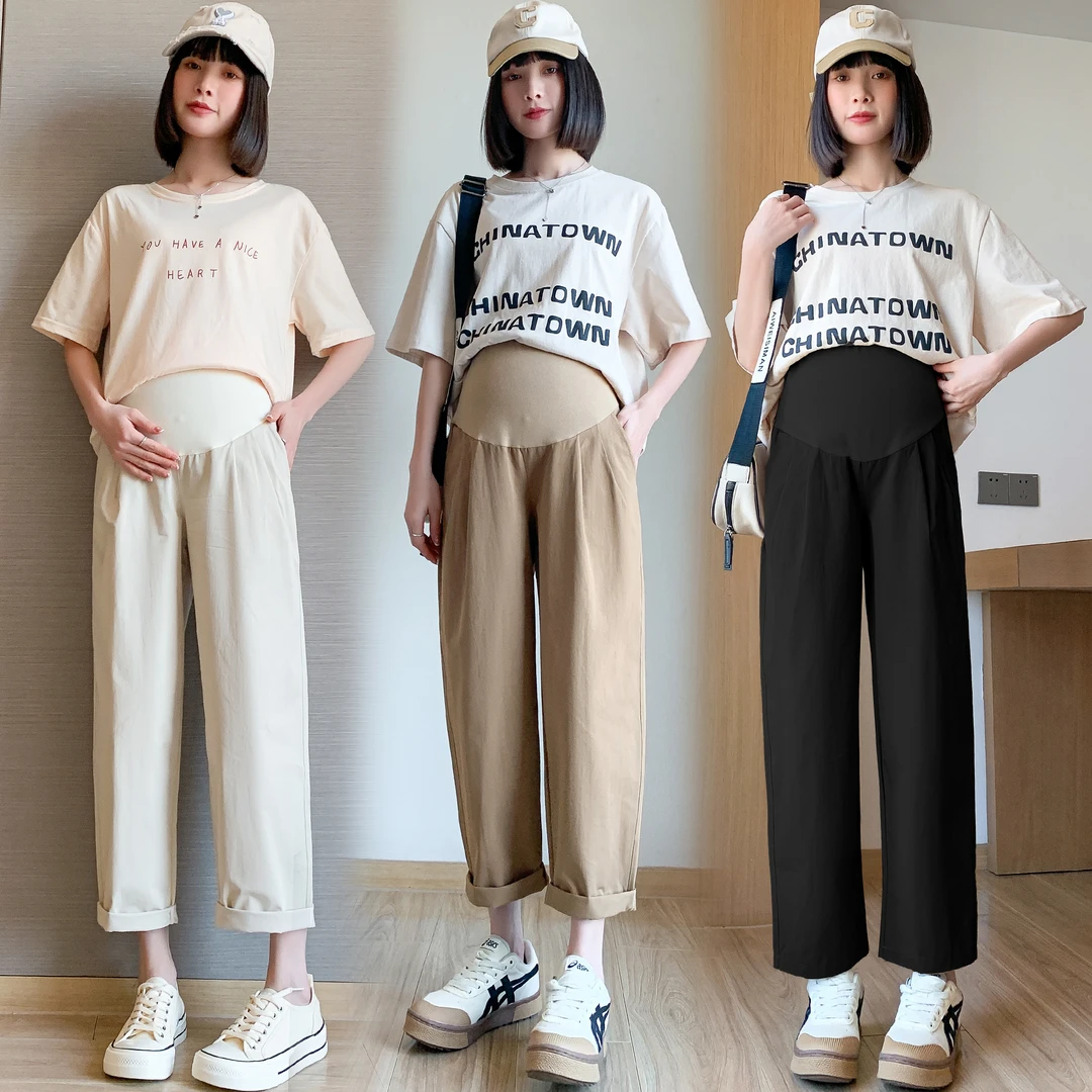 孕妇裤子夏季薄款外穿九分奶奶直筒裤2025新款阔腿休闲大码孕妇装