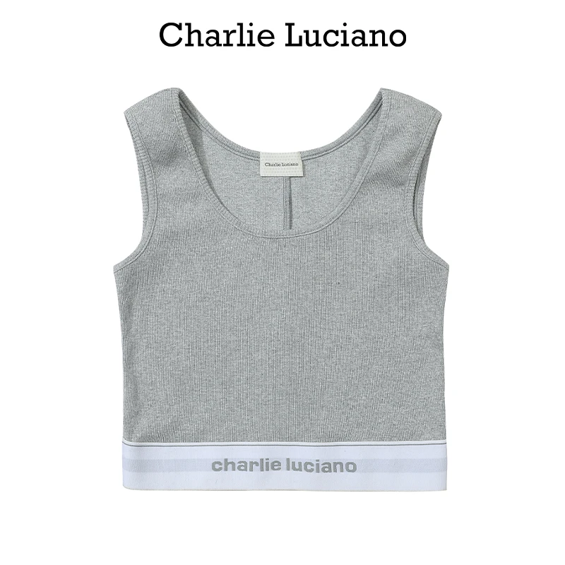 Charlie Luciano潮流标识织带背心女2024新款无袖针织打底上衣夏