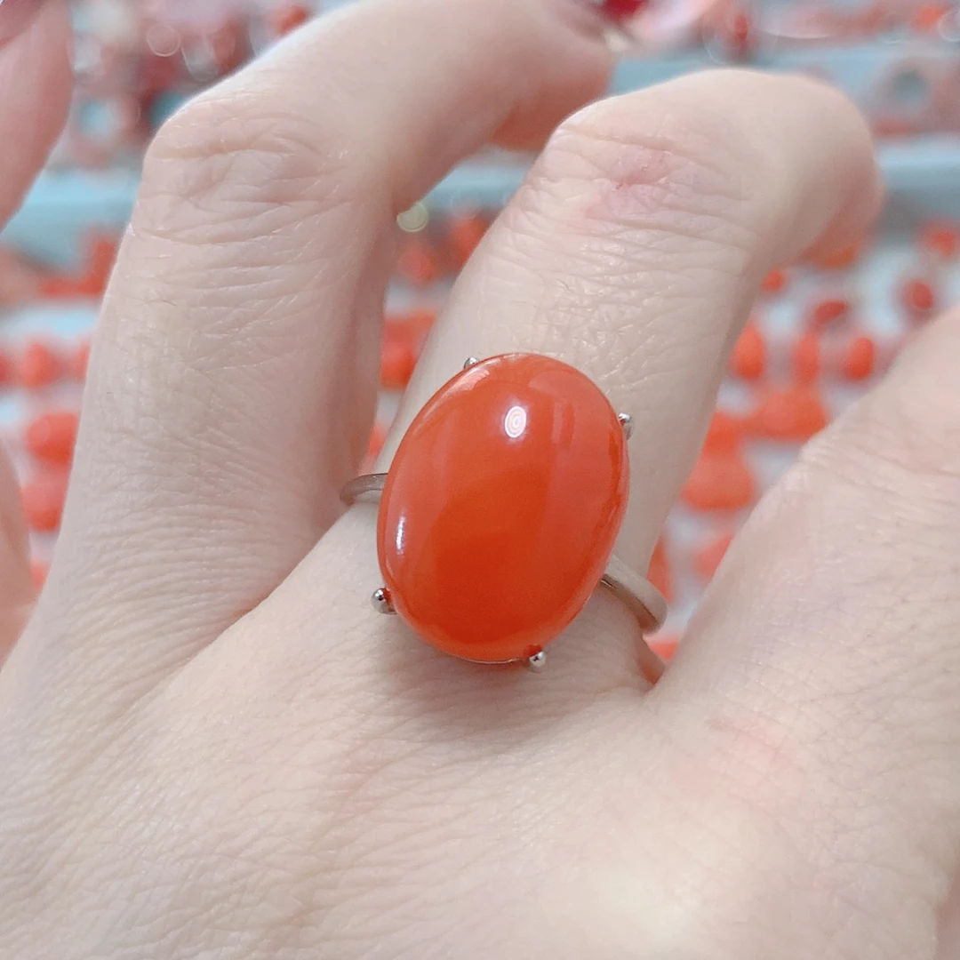 南红玛瑙戒指银S925镶嵌