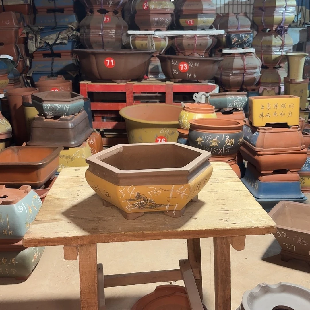 紫砂紫砂花盆六方一个