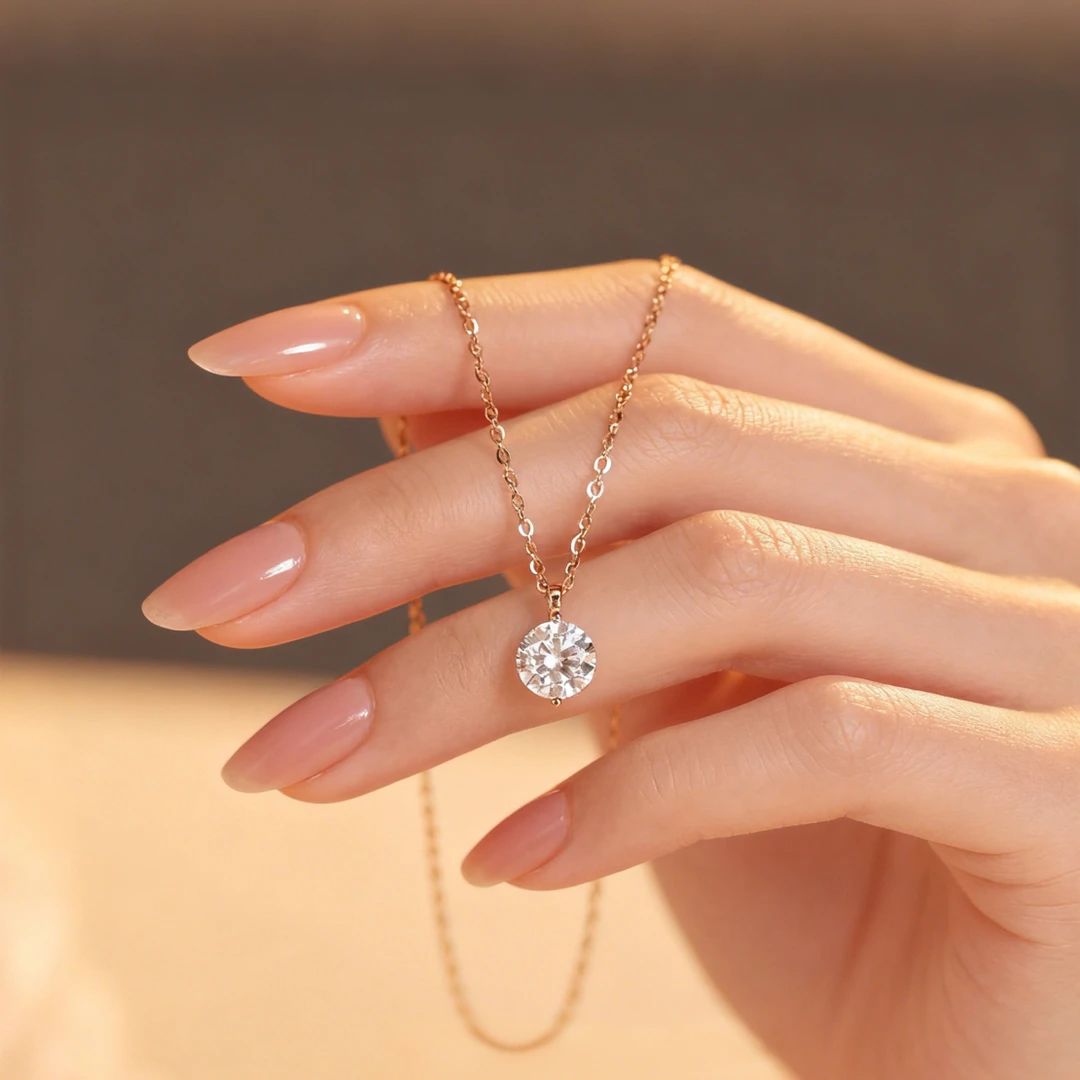 坠链均925银合成锆石 新款人鱼之泪玫瑰色璀璨精致简约百搭项链