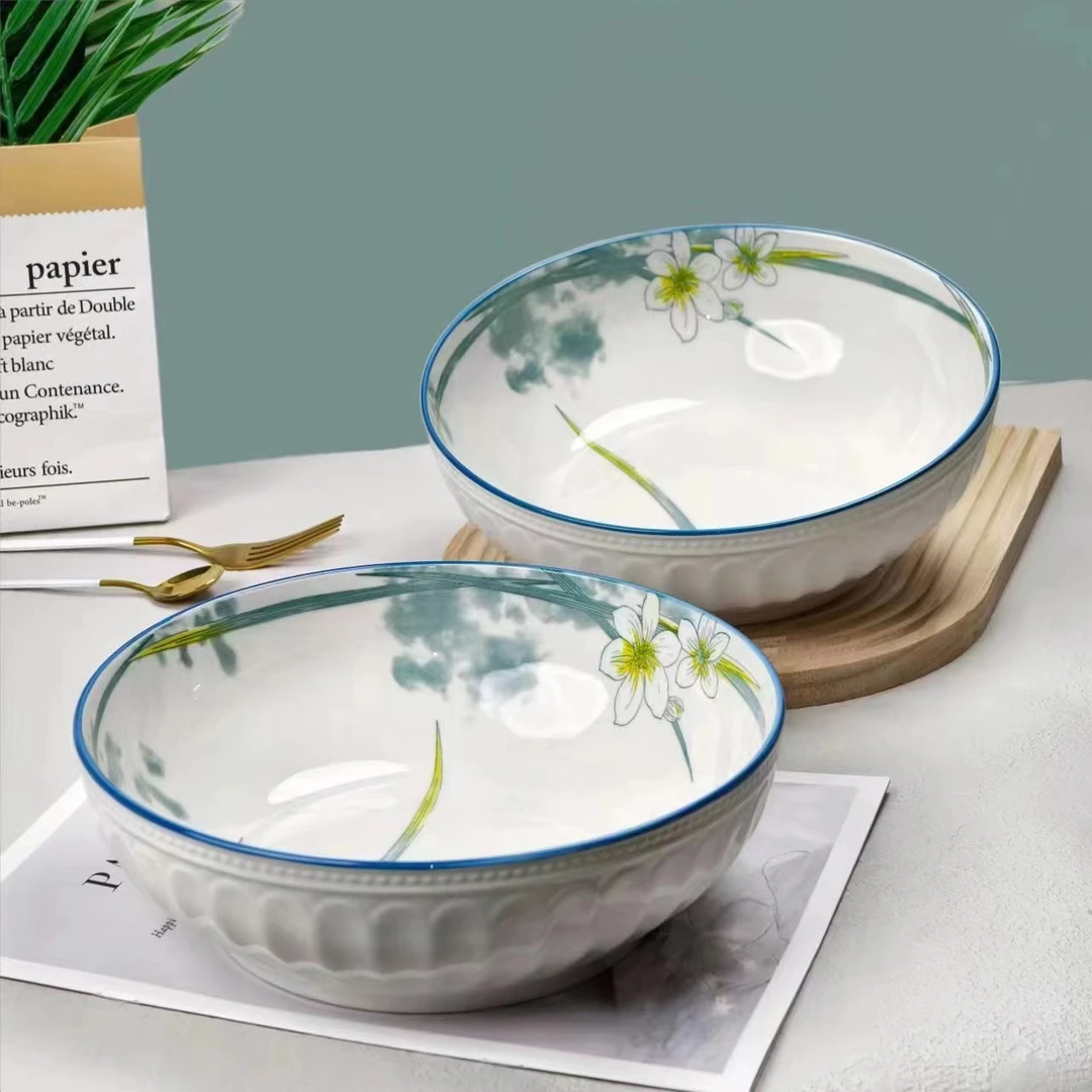 9英寸水仙花汤碗到手2个 破损联系客服