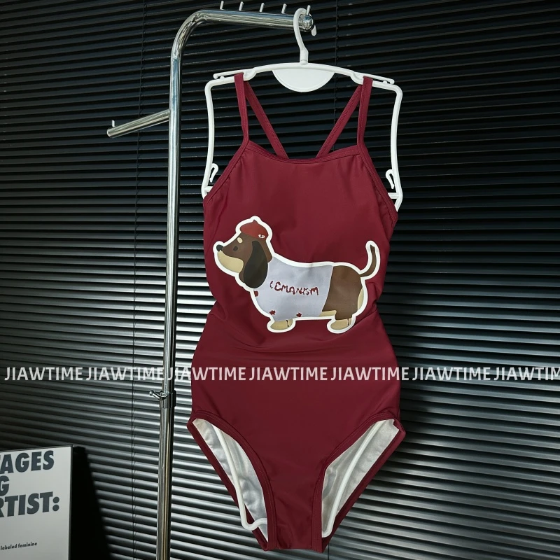 JIAWTIME【红色达苟】红色显白低叉大包臀显瘦训练竞速连体游泳衣女