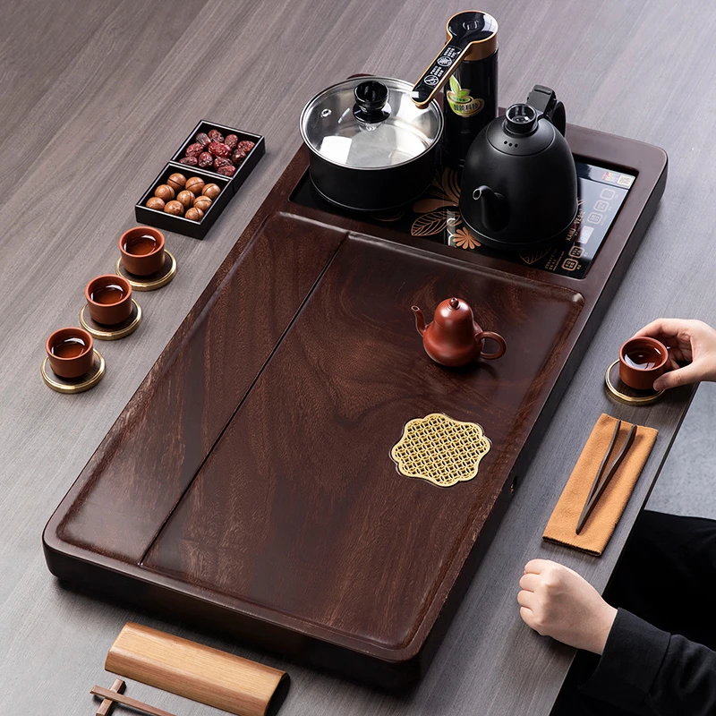 高端智能全自动烧水壶实木茶盘家用办公室会客功夫茶具胡桃木茶台