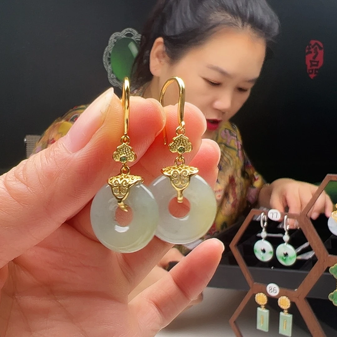 银S925镶嵌翡翠耳饰