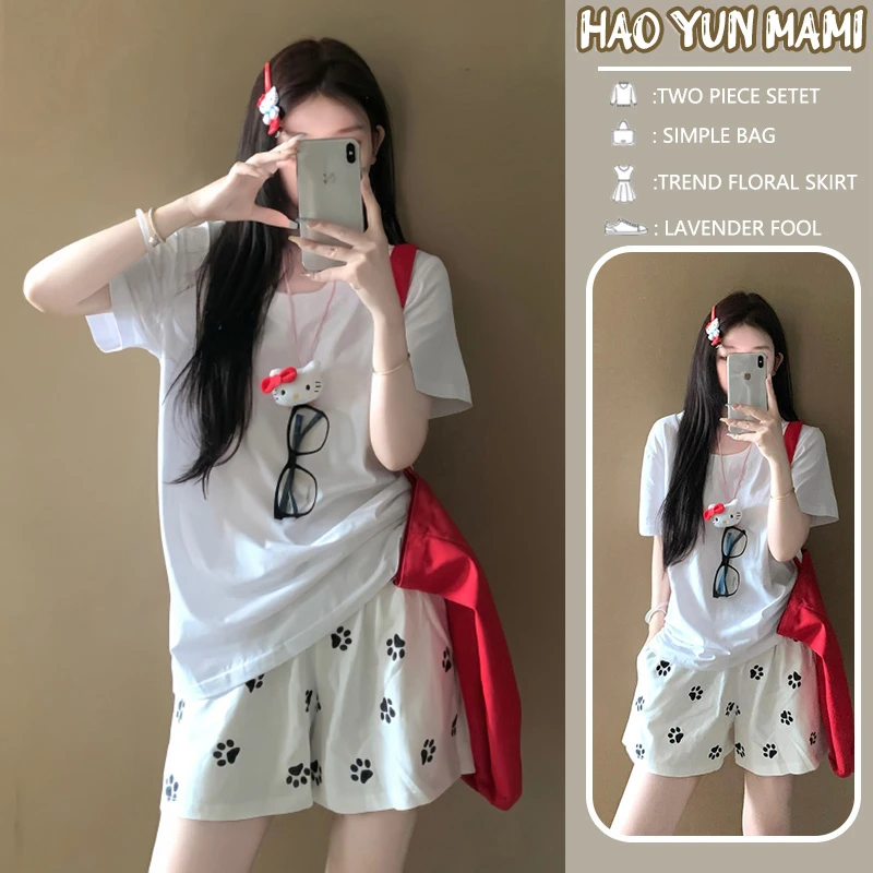 孕妇套装夏装白色圆领短袖t恤女夏季新款简约纯棉宽松休闲上衣夏