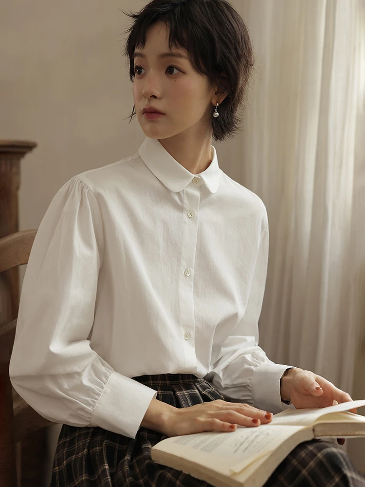 日系小个子简约白色长袖衬衫女春夏季新款设计感衬衣叠穿内搭上衣