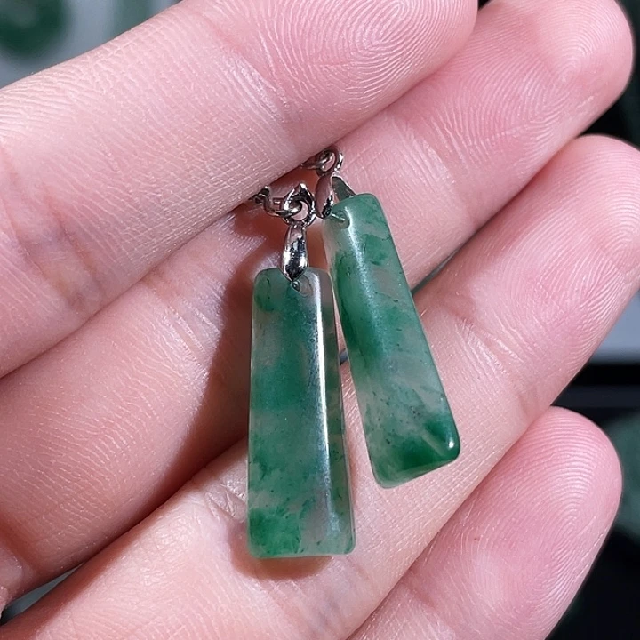 合金石英质玉珠宝奇石23.0mm非洲翠｜糯冰满绿·耳钩