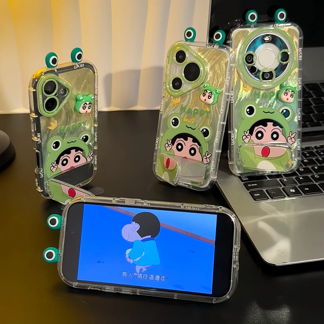 雅天立渐变青蛙小新耳朵适用iPhone16苹果手机壳15/13华为vivo小