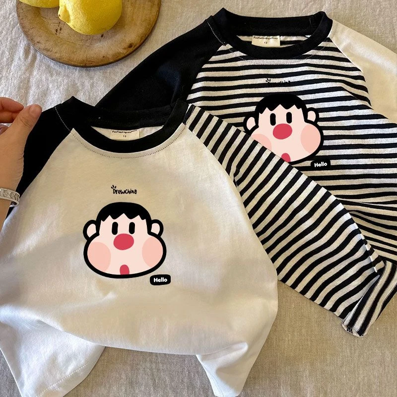男童长袖t恤新款儿童打底衫春秋款中小童秋装纯棉插肩袖卡通上衣