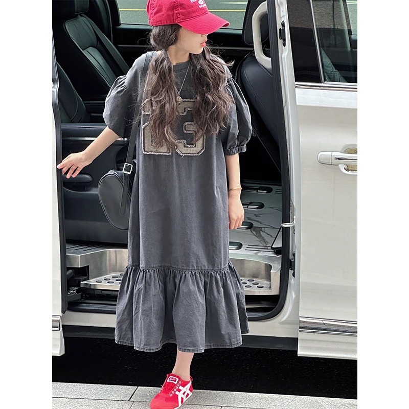 K29189孙小美女童夏装连衣裙2025新款儿童泡泡袖裙女孩A字裙