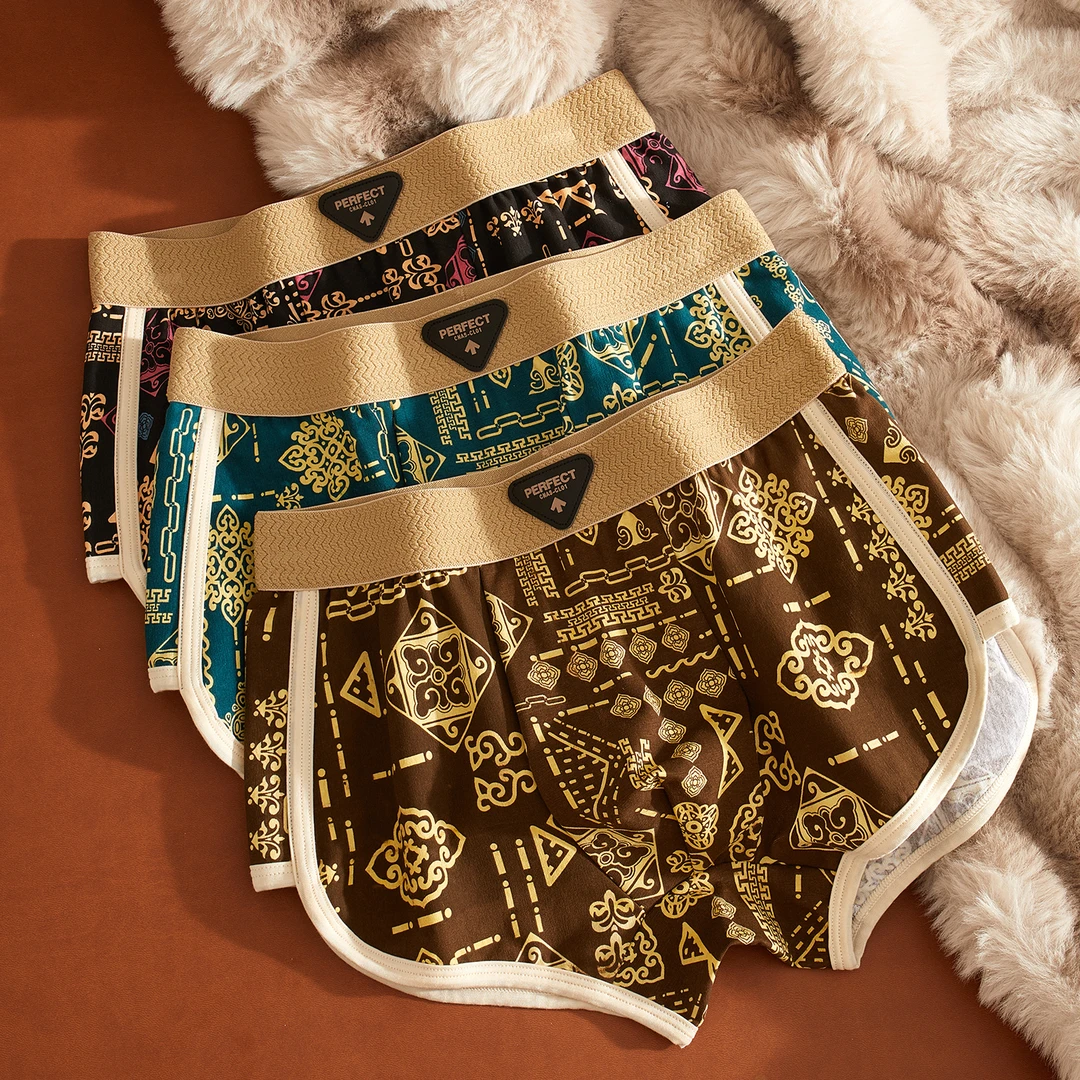 民族风复古男士内裤中腰舒适透气男款平角裤个性棉质男士四角短裤