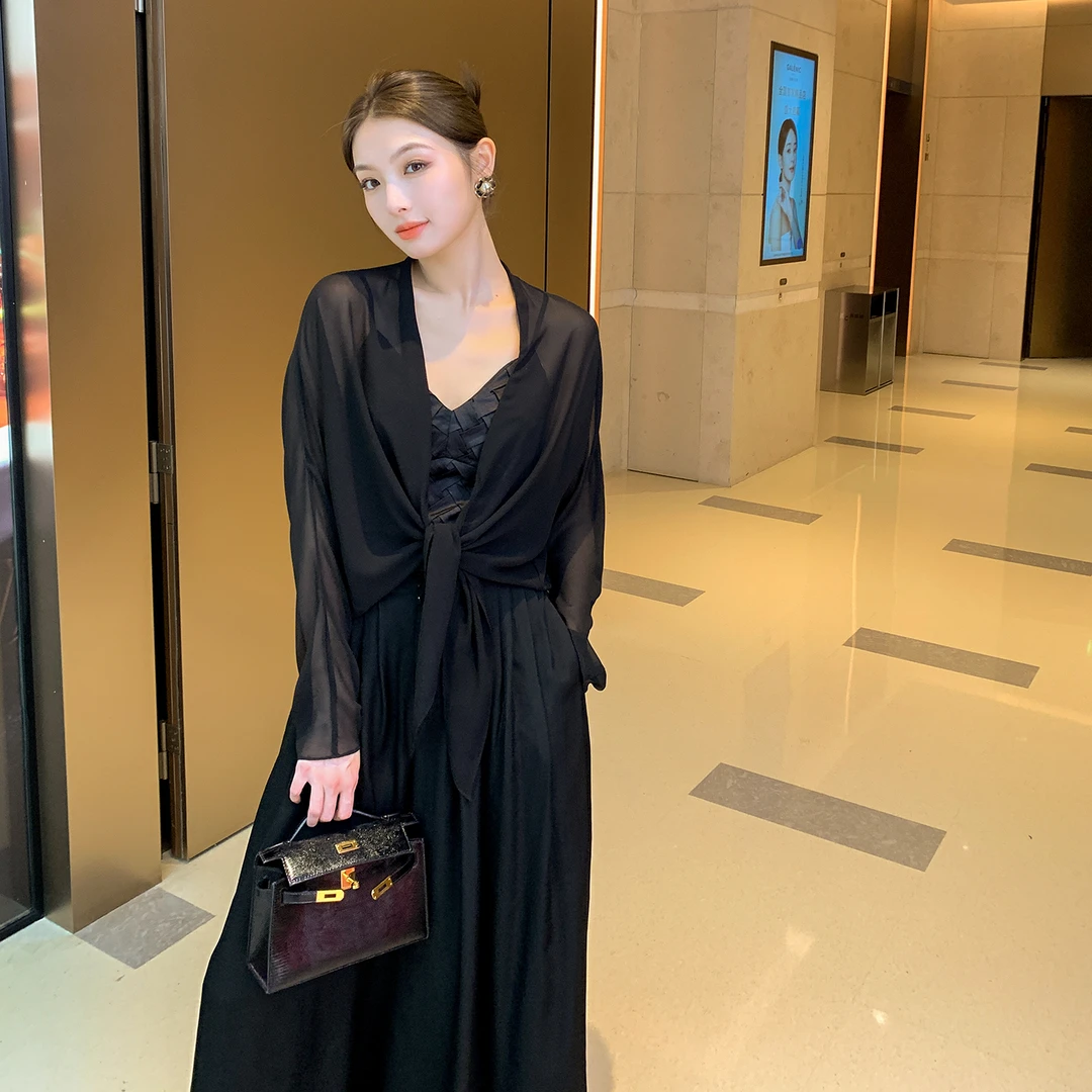 加比gaby朦胧美感醋酸乔其纱绑带衬衫上衣法式小众设计感罩衫上衣