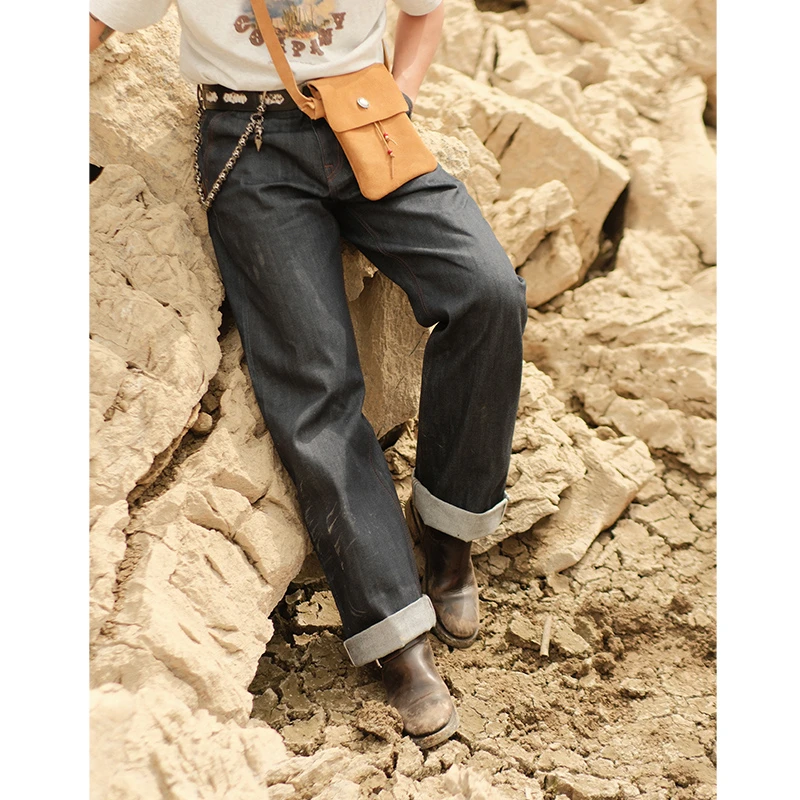 西游记15OZ特深蓝原浆赤耳丹宁猪八戒705b高腰阔腿牛仔裤 窄幅MMC