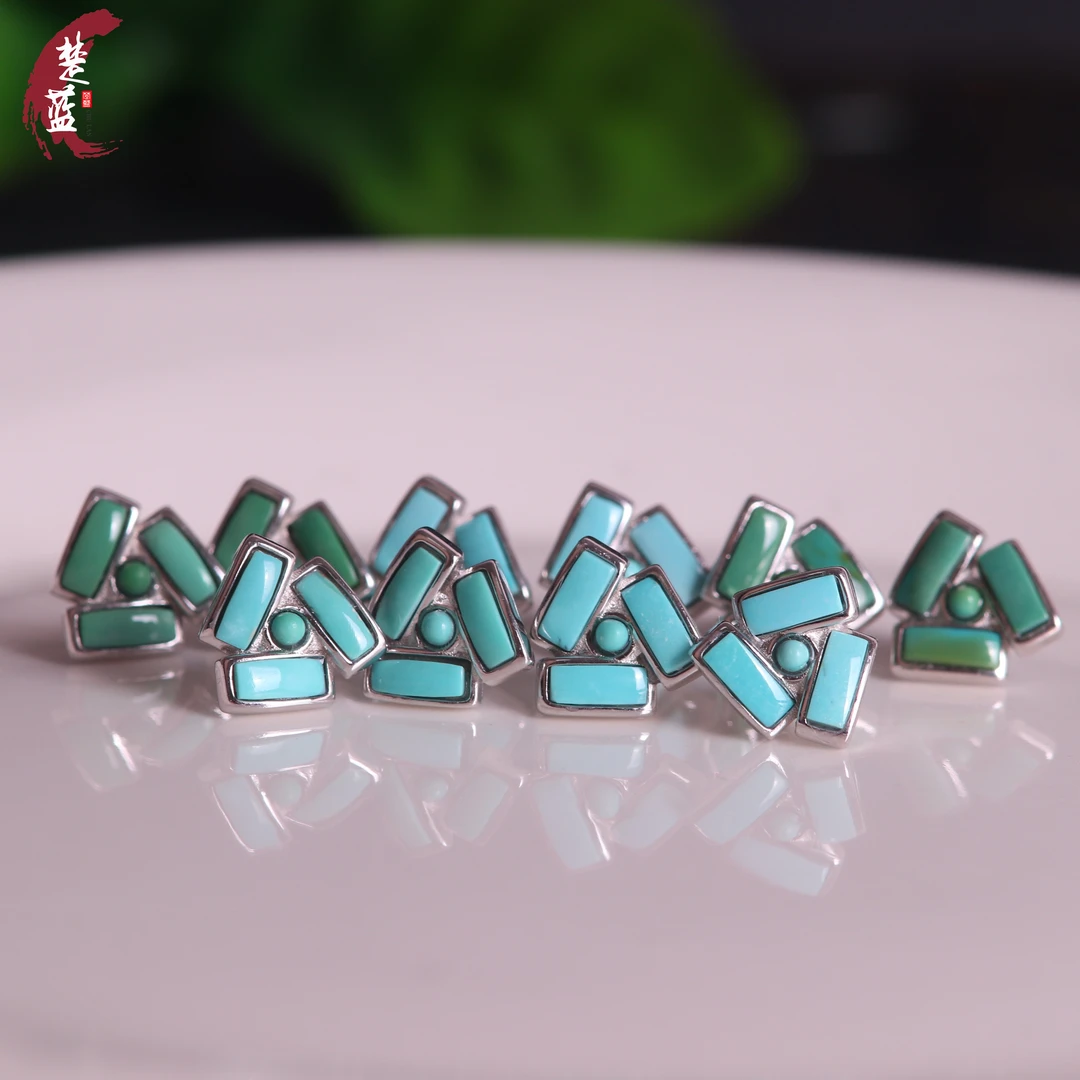 绿松石耳钉天然清新精美民族风女款耳饰（一对 多样性发货）