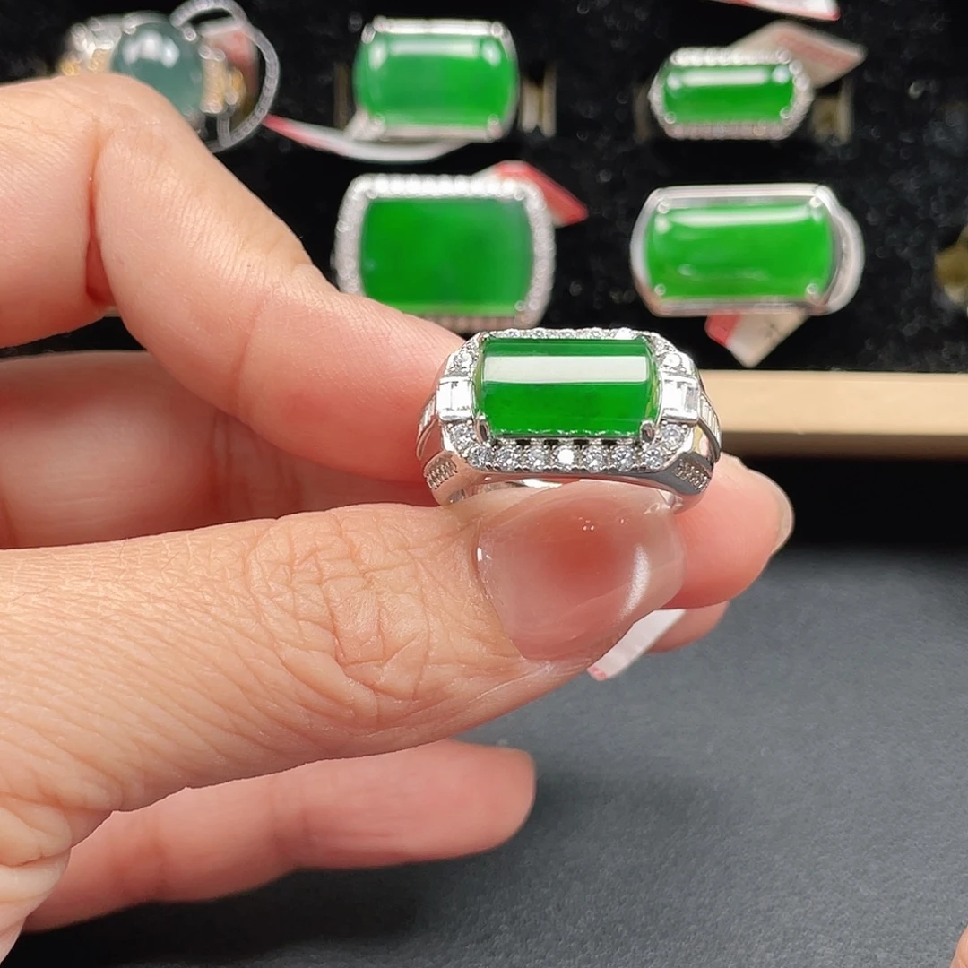 翡翠银S925镶嵌戒指男戒没运费险3963