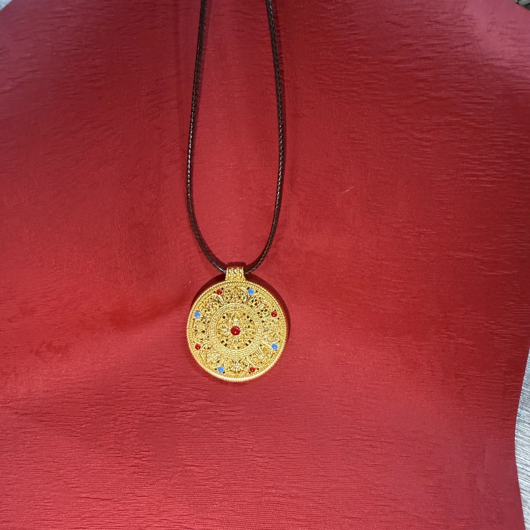 【金项链吊坠】珐琅八宝罗盘黄金5G足金999编绳款零附加百搭