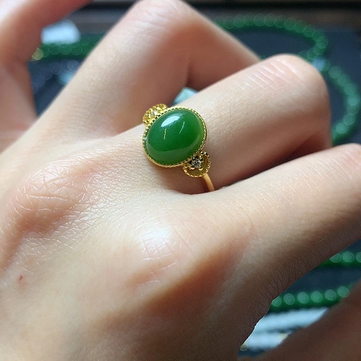 和田玉戒指银S925镶嵌