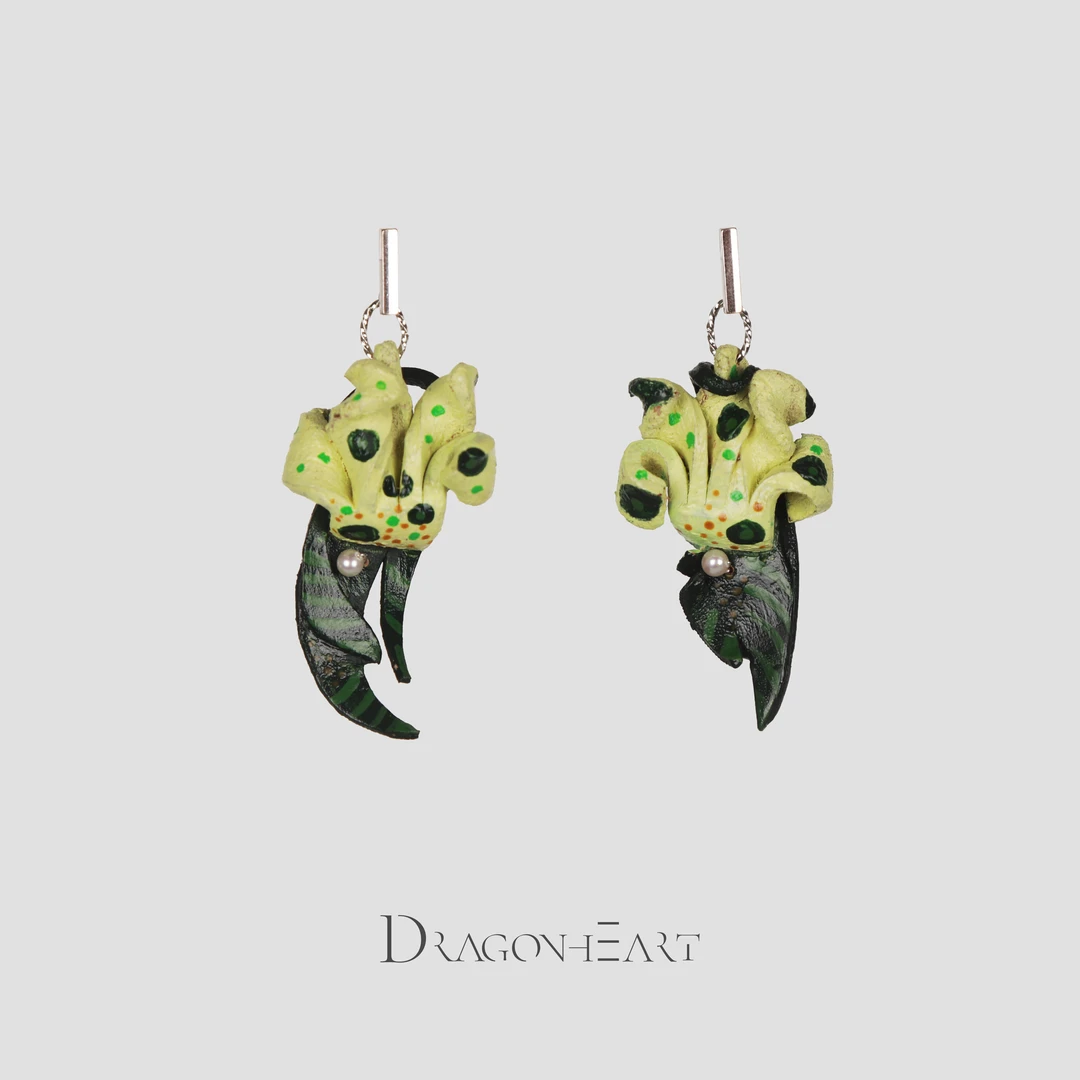 非金属皮质耳饰 一花一叶·耳环 龙心灵魂美学原创牛皮饰品A3372