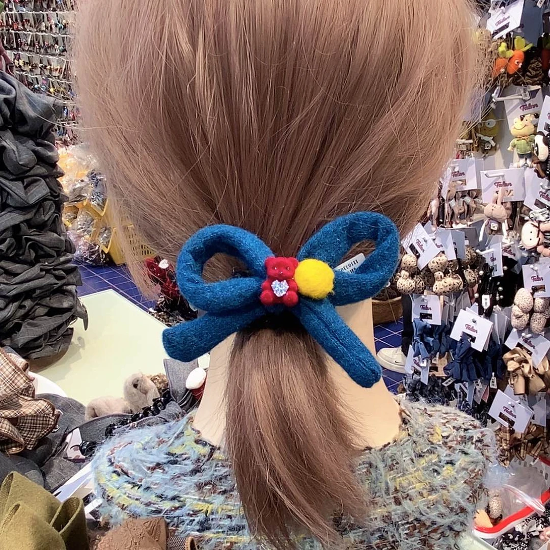 布艺铁合金蓝色蝴蝶结头绳