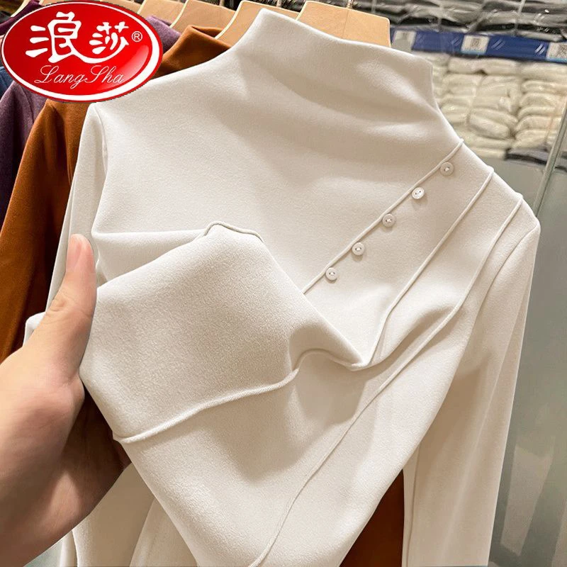 浪莎德绒半高领打底衫女秋冬长袖大码修身内搭妈妈装冬天保暖上衣