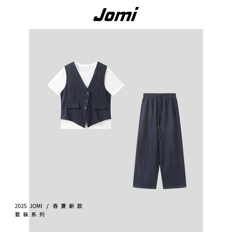 JOMI夏季时尚套装女士马甲裤子三件套套装