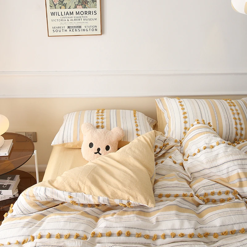 美作师时尚剪花色织提花水洗棉床上四件套全棉床单被套ins风床品